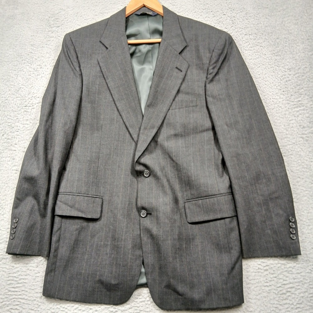 Jos. A. Bank 34063 Pinstripe Suit Jacket Blazer Mens 42L Gray Wool EUC - Picture 2 of 9